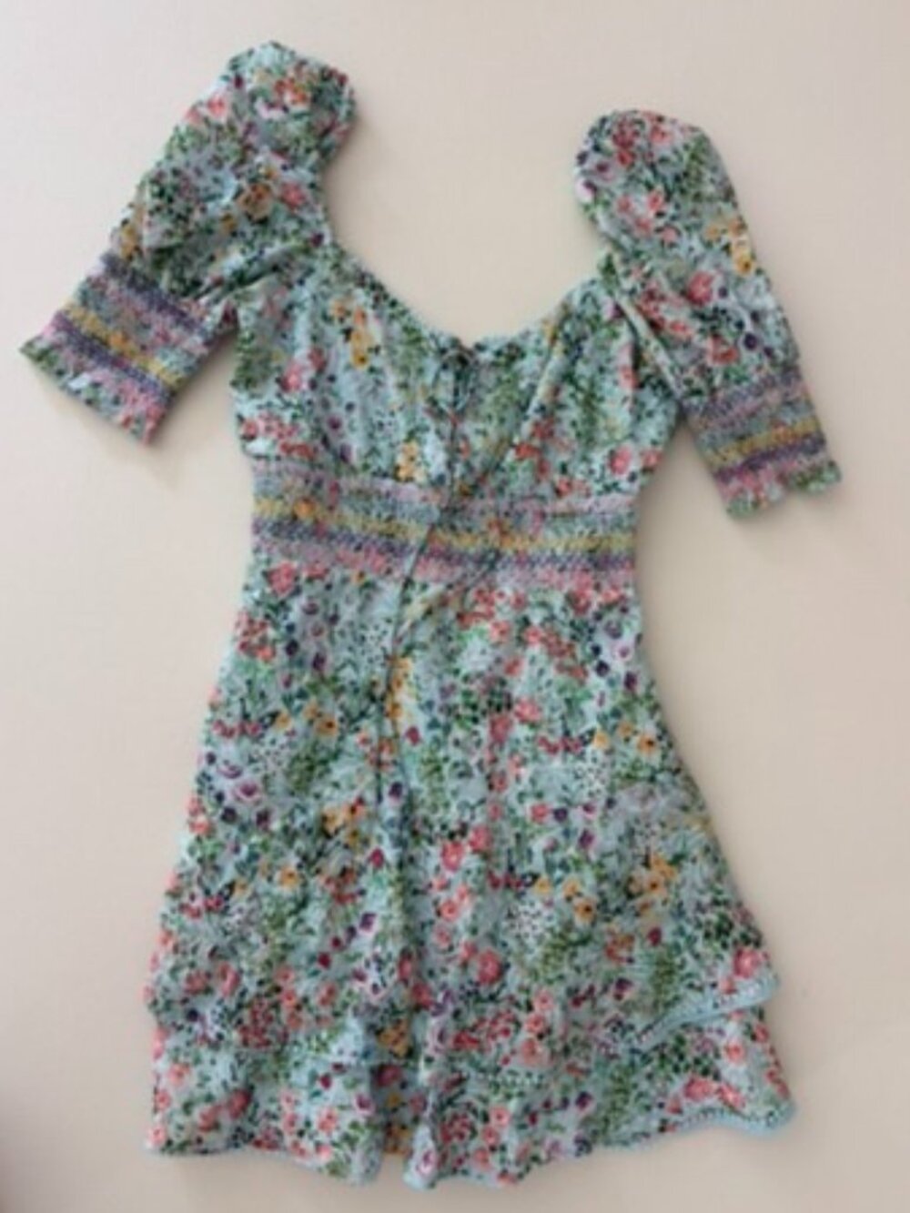 Alice + Olivia Floral Puff Sleeve Mini Dress XS Blue